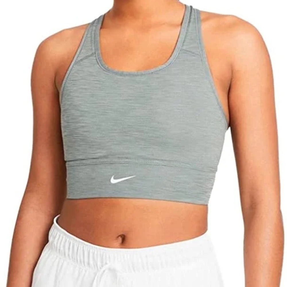 Nike Dri-FIT Swoosh non-padded sports bra in a Green Heathered Small